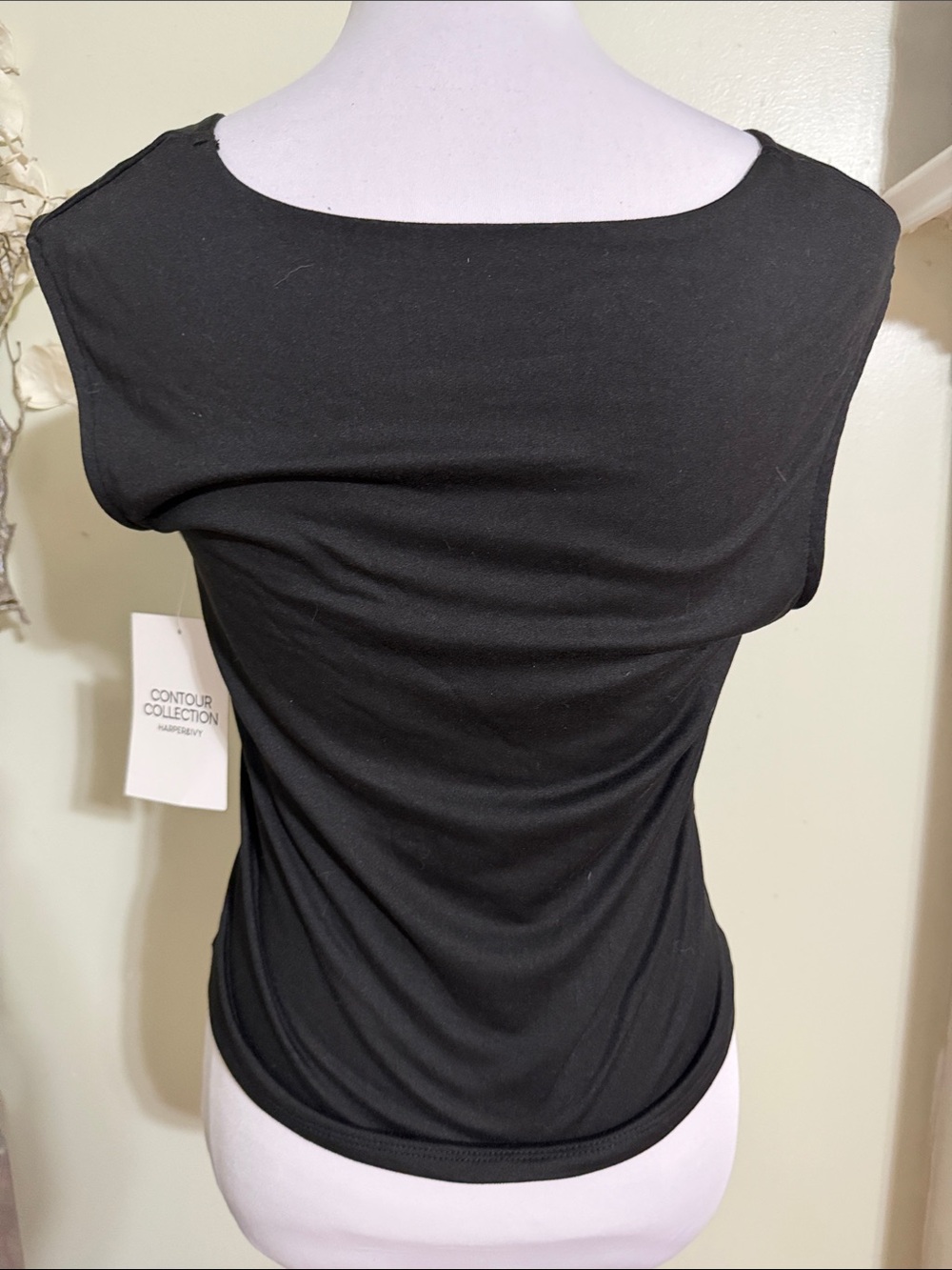 Harper & Ivy Black Square Neck Ruched Crop Tank Top - Picture 3 of 4